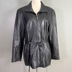Vintage Worthington Lambskin Leather Coat Womens L Soft Full Zip Belted Lined